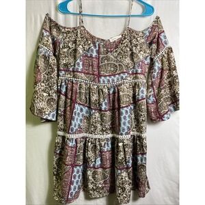 SugarLips Babydoll Dress Women M Pastel Boho Cold Shoulder Short Sleeve Cottage